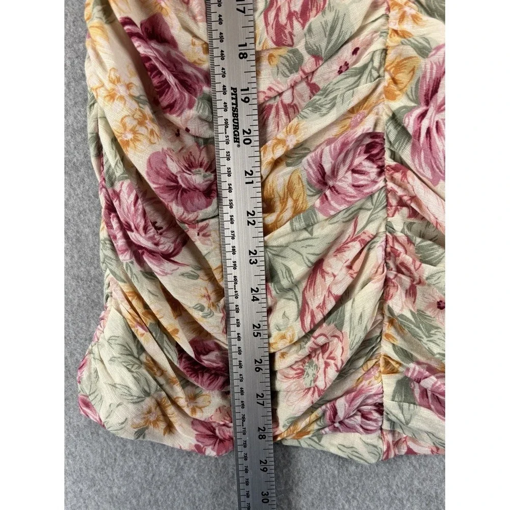 American Eagle Floral Ruched‎ Mini Dress Linen Cotton Puff Sleeve Cottagecore M